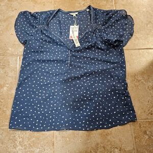Max Studio London Flutter Sleeve Blouse Dusk Blue‎ Polka Dot Top 4705Y39 NWT S
